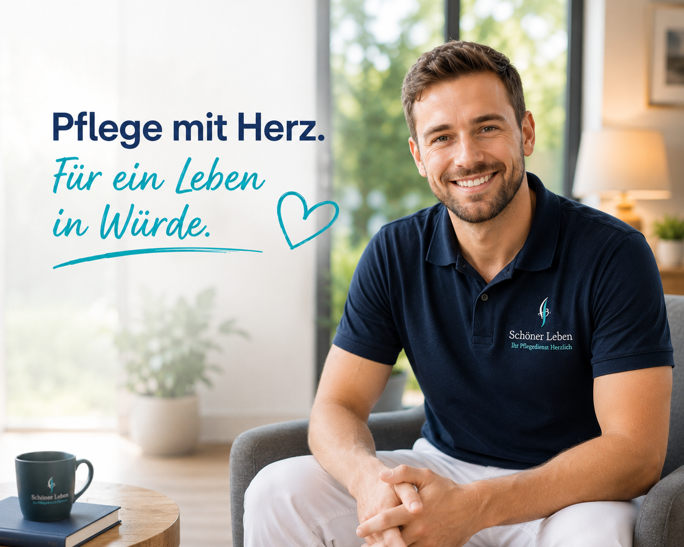 Freundliches Erstgespräch zwischen Pflegekraft und Angehörigen zuhause